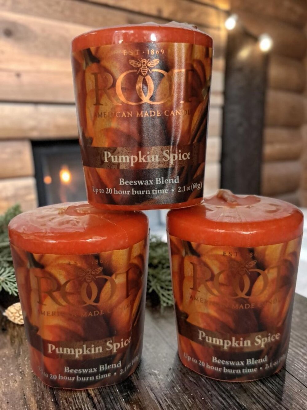 Root 20-Hour Votive Candles, Pumpkin Spice - Set of 3 (15210)